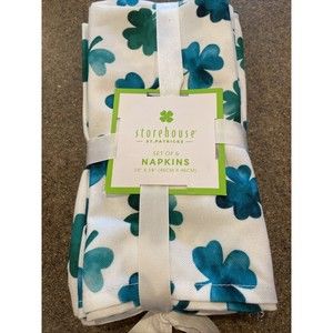 Storehouse St Patrick’s Day Shamrock Clover Fabric 18 x 18” Napkins NWT Set of 6